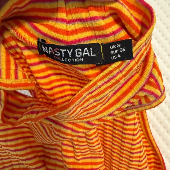 Nasty Gal Romping Around Retro Striped Romper Orange Yellow Pink Small - Picture 5 of 6